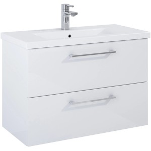 Maximus Waschbeckenunterschrank Cheese 80 cm Weiß Hochglanz mit 2 Schubladen