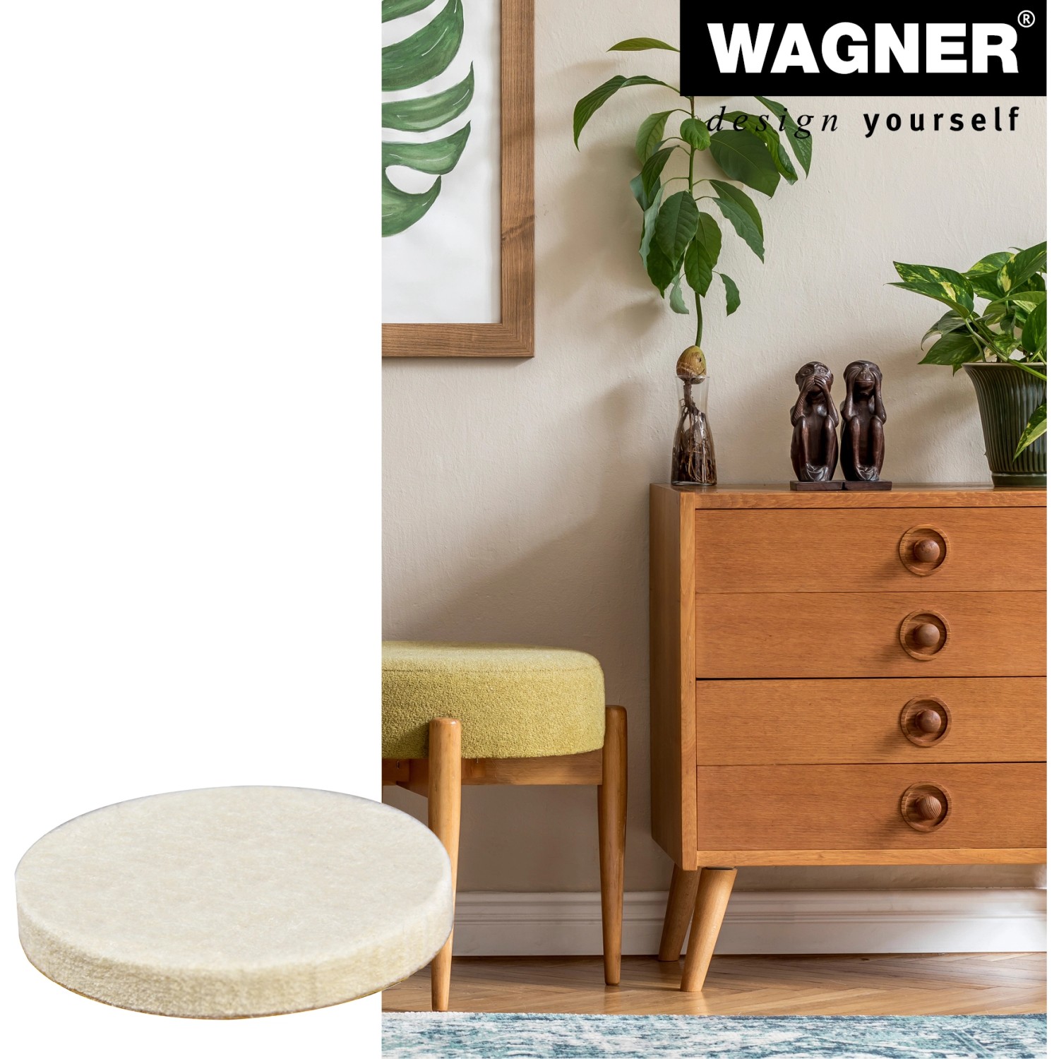 Wagner Filzgleiter, selbstklebend, Ø 45mm, 4er-Set, für Möbel und Oberflächenschutz.