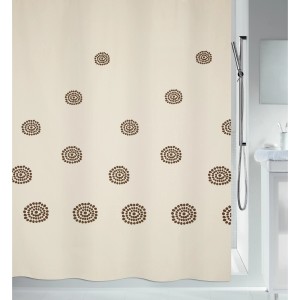 Beiger Spirella Duschvorhang Tribal 180x200 cm mit braunen Punktmustern.