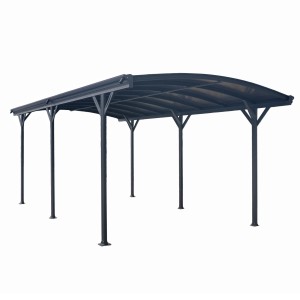 Moderner, anthrazitfarbener Home Deluxe Design Carport Falo mit Polycarbonat-Dach.