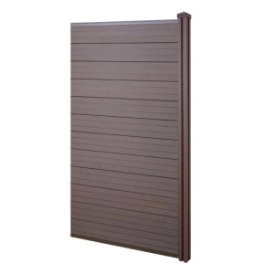 Braunes WPC-Sichtschutz Erweiterungselement Savoie, schmal, 0,98m, mit Pfosten und Paneelen.