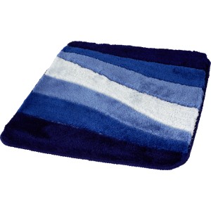 Royalblauer Meusch Badteppich Ocean (55x65cm) mit Streifen in verschiedenen Blautönen und Weiß.