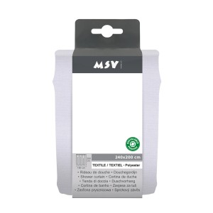 Verpackter, weißer MSV Duschvorhang aus Polyester, 240x200 cm.