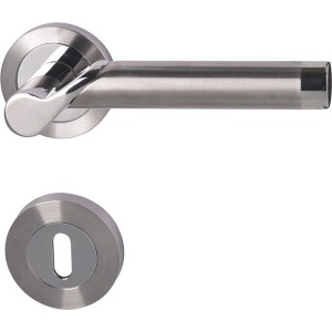 Rosettengarnitur Solid 1-R für Zimmertüren, Edelstahl poliert-satiniert, Buntbart-Ausführung.