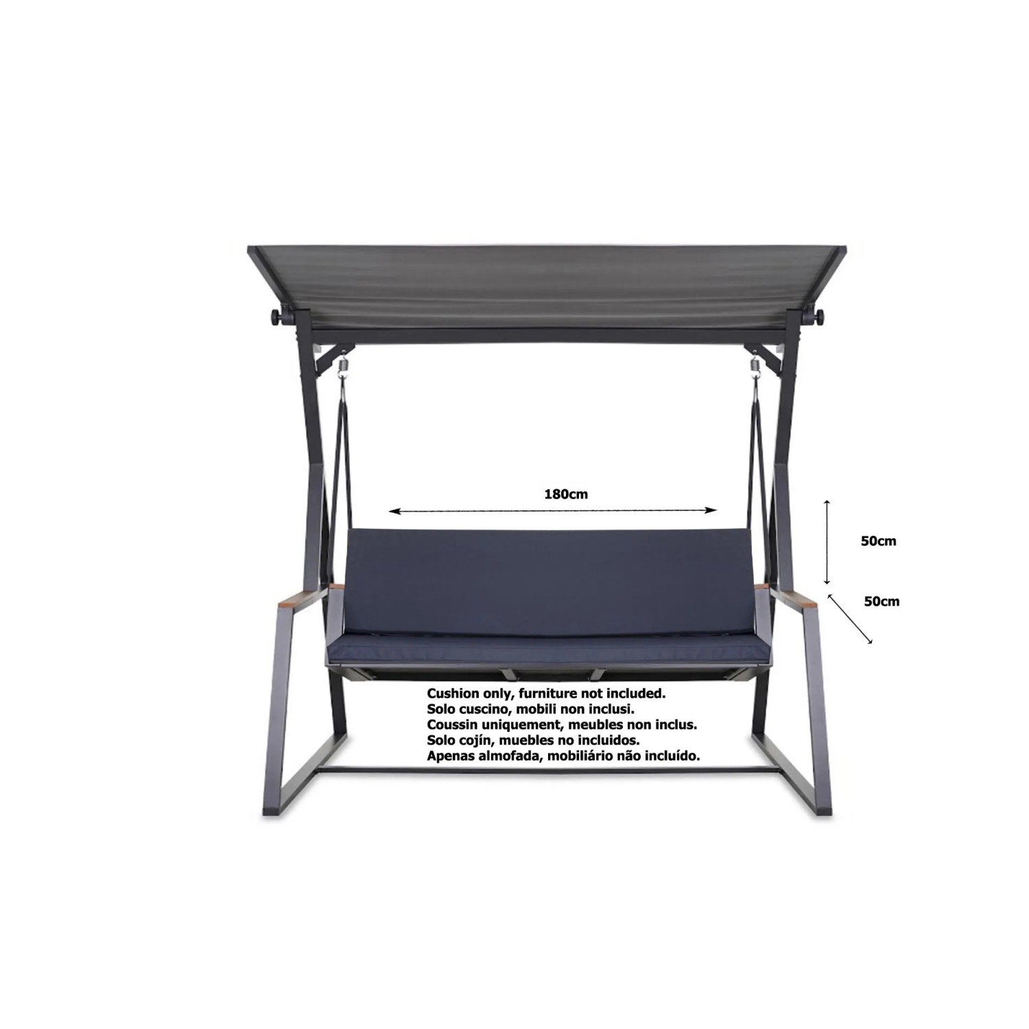 Marinefarbenes Polster-Set für 3-Sitzer Hollywoodschaukel (180x50x50cm) mit abnehmbarem Bezug.