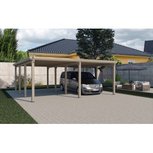 Weka Flachdach-Doppelcarport 618 Gr. 2 ohne Dachplatten 603 cm x 612 cm