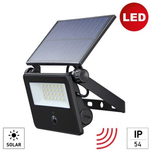 Anthrazitfarbener Wandstrahler SEGIN Solar mit Sensor, 10W, 1500lm, IP54 für den Außenbereich.