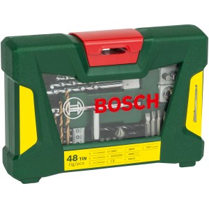 Bosch Bohrer- und Bit-Set, V-Line Box, 48-teilig im grünen Kunststoffkoffer.