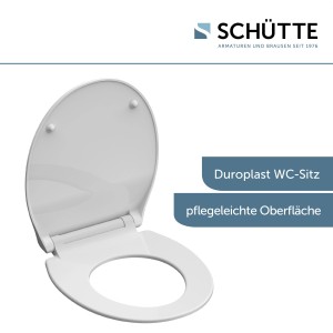 Weißer Schütte WC-Sitz Slim aus Duroplast mit Absenkautomatik und Schnellverschluss.