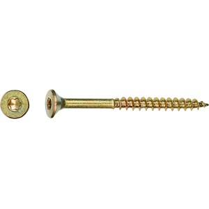 Gelb verzinkte LUX Spanplattenschraube 3,5 x 40 mm mit TX-Antrieb, geeignet für Holz, Kunststoff und Beton.