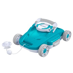 Türkiser Bestway Poolroboter AquaTronix G200 mit weißen Rädern und Griff, inklusive Rückholleine für autonome Poolreinigung.