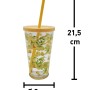 Trinkglas mit Zitronenmuster, gelbem Deckel und Strohhalm, 21,5 cm hoch, ideal für Camping.