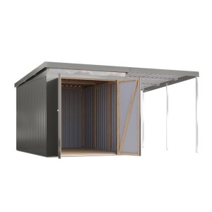 Karibu Metallgerätehaus Neos 2,5 mit Anbaudach 2 m Graualuminium