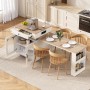 okwish Kücheninsel mit Rollen Ausziehtisch LED Beleuchtung Steckdosenleiste 128-200x71x92cm Weiß_2