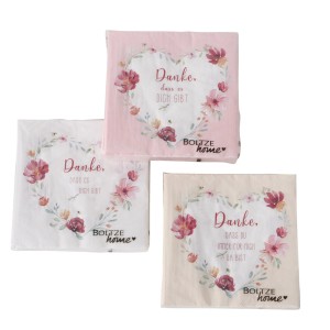 Boltze Servietten Elsie, 20 Stück, 3-fach sortiert mit floralem Herzmotiv in Rosa, Weiß und Orange.