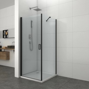 Sanotechnik Schwenktür EliteT80B Schwarz, Duschtür mit schwarzem Rahmen und Griff.