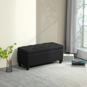 Schwarze HOMCOM Polsterbank mit Stauraum, Knopfheftung, als Hocker im Wohnzimmer. Elegant & praktisch.