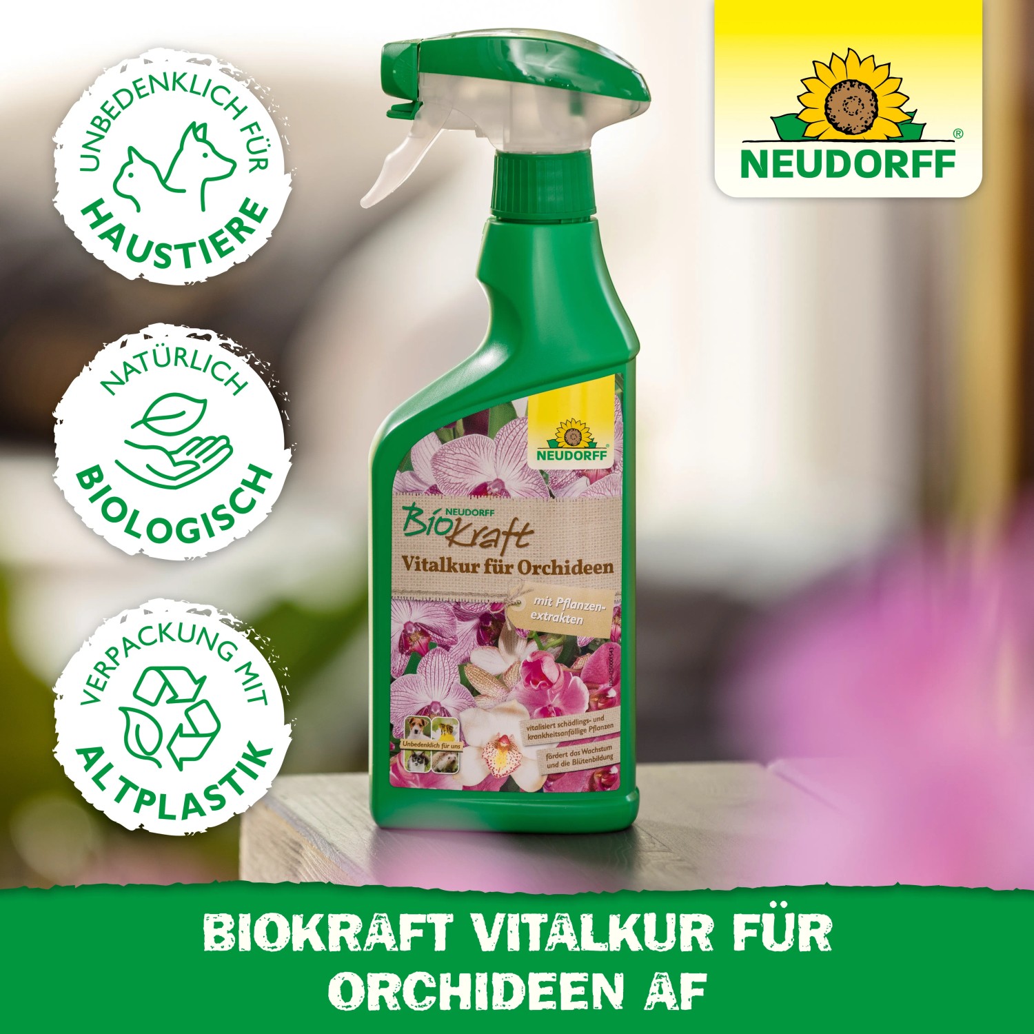 Neudorff BioKraft Vitalkur für Orchideen, 500ml Flasche mit Sprühkopf. Pflanzenstärkung für gesundes Wachstum.