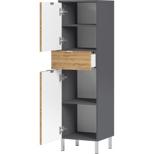 Germania Schrank Mauresa, Graphit/Eiche, 34x120x34cm, mit Schublade und offenen Türen.