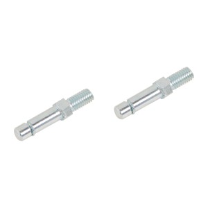 Zwei verzinkte Gewindestifte 46 mm für Rollen, mit Bundstift und Klemmring.
