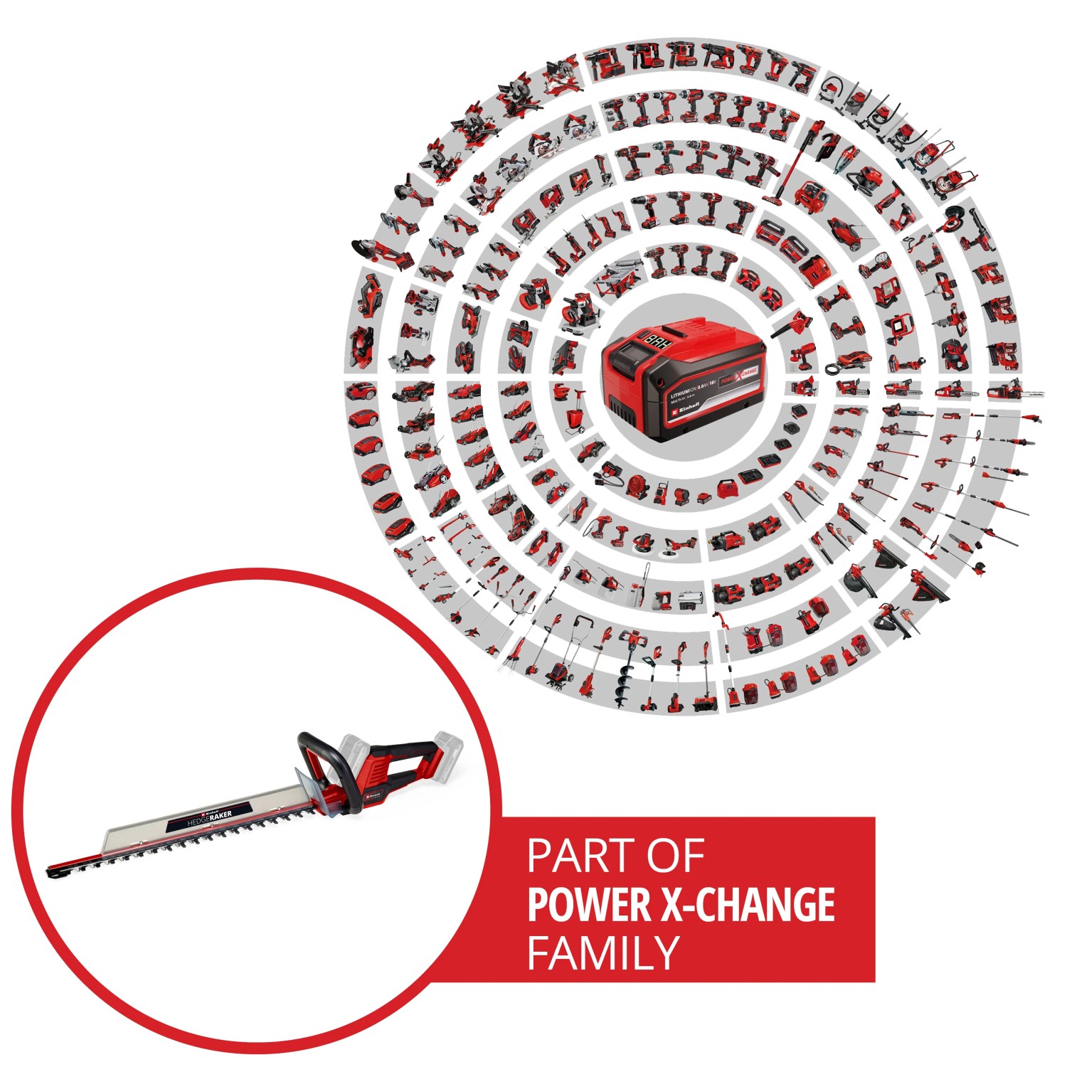 Einhell Akku-Heckenschere GE-CH 36/61 Li-Solo, Teil der Power X-Change Familie.