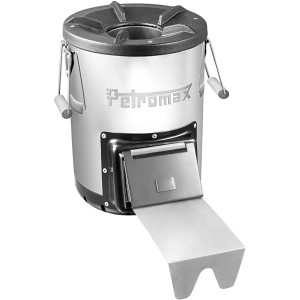 Petromax Raketenofen RF33 aus Edelstahl, Ø 23,5 cm, für effizientes Kochen im Freien.