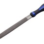 LUX Werkstattfeile, halbrund, 200 mm, grob, mit blau-schwarzem Comfort-Griff.