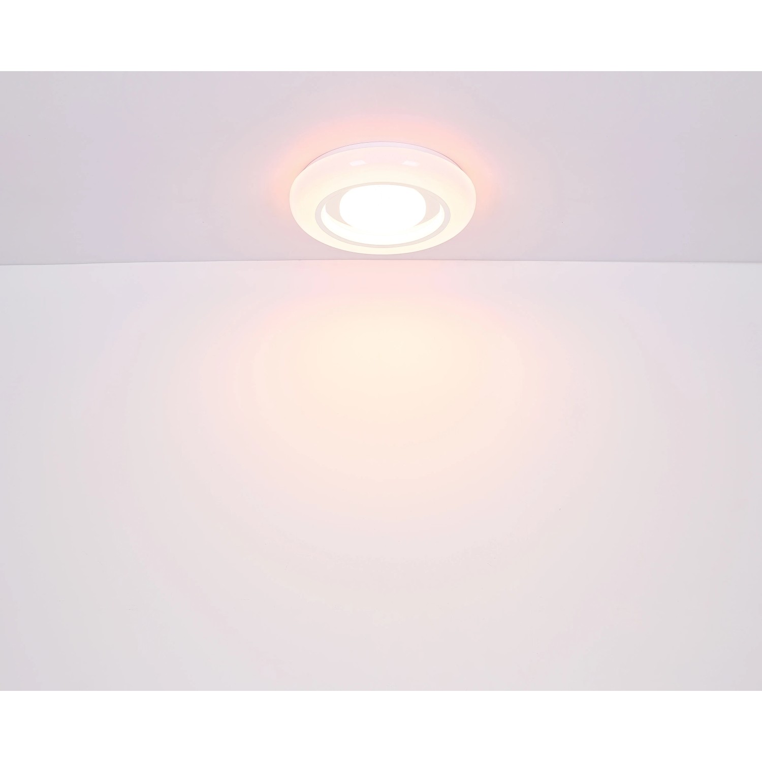 Weiße, runde Globo LED-Deckenleuchte Burro, 2-flammig, mit Chromring und klaren Glaskristallen.