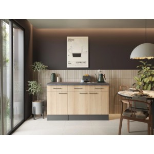 Respekta Oliver Sideboard 150 cm mit Artisan Eiche Front, dunkler Arbeitsplatte und drei Unterschränken in moderner Küche.