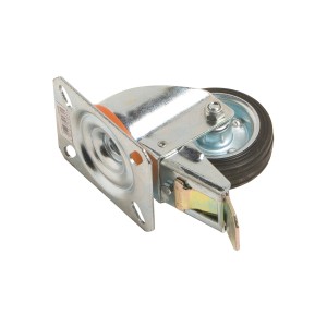 Transport-Lenkrolle mit Gummirad, Feststeller, Ø 80mm, 50kg Traglast.