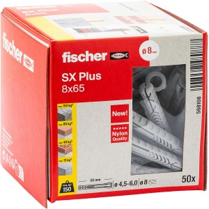 Fischer Spreizdübel SX Plus 8x65 mm, 50er Packung. Dübel für sichere Befestigungen.