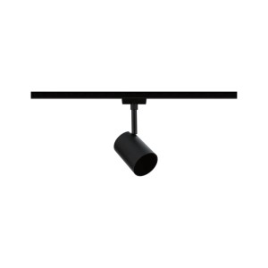 Paulmann URail LED-Schienenspot Luxe, schwarz matt, zylindrisch, an schwarzer Schiene montiert.