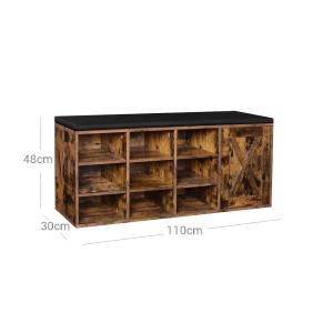 Braunes Vasagle Schuhregal (110x30x48cm) mit 9 Fächern und Sitzfläche.