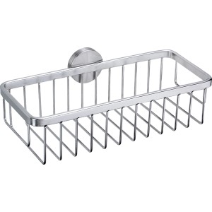 Rechteckiger baliv Duschkorb aus Edelstahl zur Wandmontage.