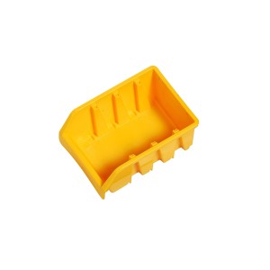 Gelbe LUX Lagersichtbox Größe 2, stapelbar und zur Wandmontage geeignet.