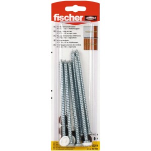 Fischer Fensterrahmenschrauben FFS 7,5 x 132 mm, 6 Stück, mit Abdeckkappen.