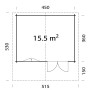 Grundriss Palmako Gartenhaus Sally, 450x360 cm, Fläche 15,5 m², Holz-Gartenhaus.