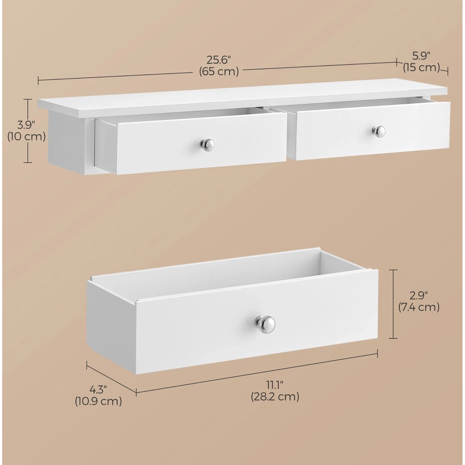 Songmics Wandregal Custos-old 2 Schubladen 15 x 65 x 10 cm Weiß kaufen bei OBI