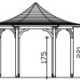 Technische Zeichnung Skan Holz Pavillon Versailles, Leimholz, 418x360 cm, Schiefergrau, Gartenlaube mit Maßen.