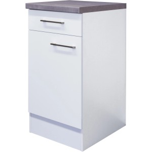 Flex-Well Unterschrank Joelina, 40 cm, weiß, mit Schublade und Drehtür. Küchenunterschrank für moderne Küchen.