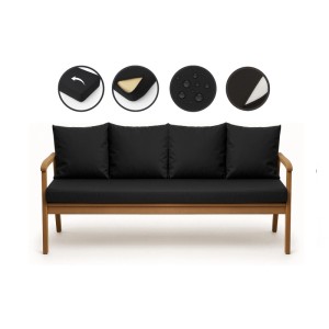 Schwarzes Setgarden Bankkissen für 3-Sitzer Gartenbank, 180x50 cm + 4 Rückenkissen.