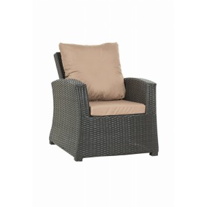 Beiges Sitzkissen-Set für Polyrattan-Sessel, bestehend aus Sitz- und Rückenkissen.