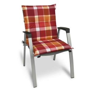 Beautissu Niederlehner Auflage Sunny RO, 100x50x6cm, rot kariert, für Gartenstuhl.