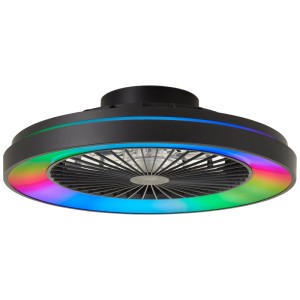 Schwarze LED-Deckenleuchte Mazzaro mit Ventilator und RGB-Beleuchtung, Ø 48,5 cm.