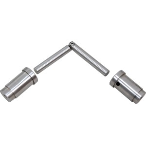 Gelenk-Eckverbinder aus Edelstahl mit 2 Adaptern für Treppengeländer, Ø 25 mm.