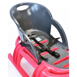 Pinker KHW Schlitten Snow Tiger Comfort mit Kindersitz und Haltegurt.