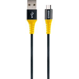 Schwaiger Micro USB Kabel, robust, gelb/schwarz, zum Laden und Synchronisieren von Handys.