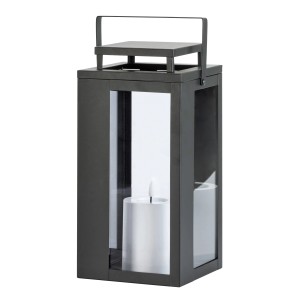 Schwarze FlowerPower LED-Laterne Lucido Outdoor, 31 cm hoch, mit LED-Kerze.