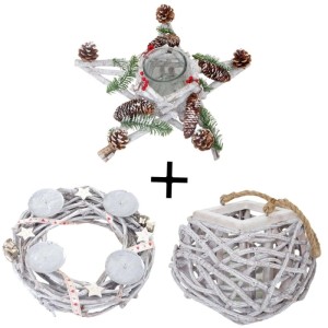 MCW Adventskranz 3er Set: Kranz, Windlicht und Stern aus Holz, Weihnachtsdeko.