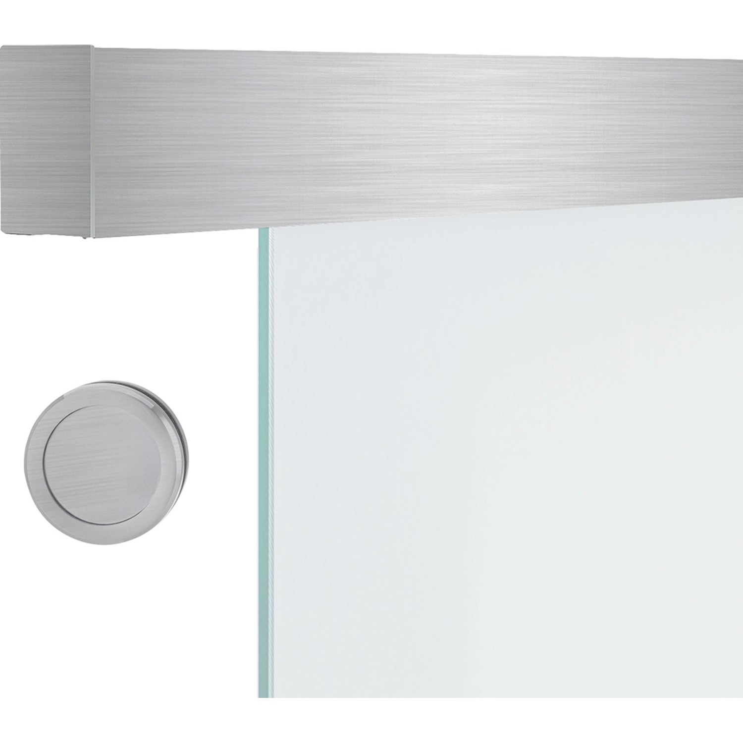 Glasschiebetür-Set Nova 501 in Edelstahloptik mit Griffmuschel und Softeinzug.